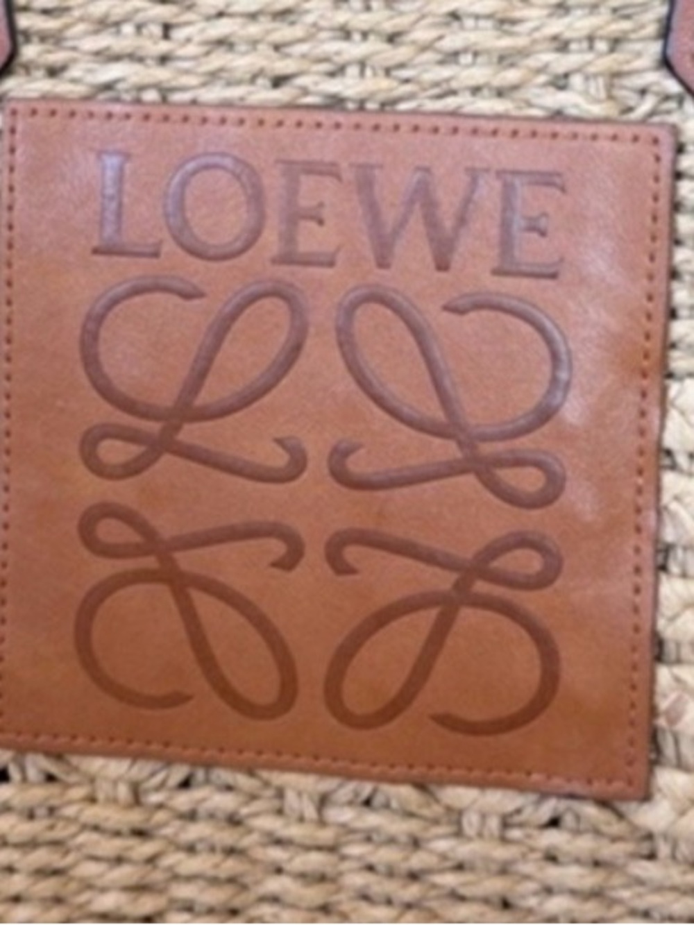 Natural Woven Raffia Loewe Tote with Genuine Leather Trim - Natural Straw Color - Picture 4 of 7